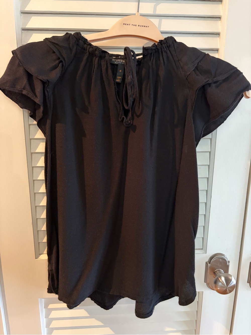 Scotch & Soda Black Tie-Neck Short Sleeve Blouse